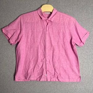 Cubavera Men's Pink Linen Blend Button Down‎ Short Sleeve Casual Shirt Size XXL
